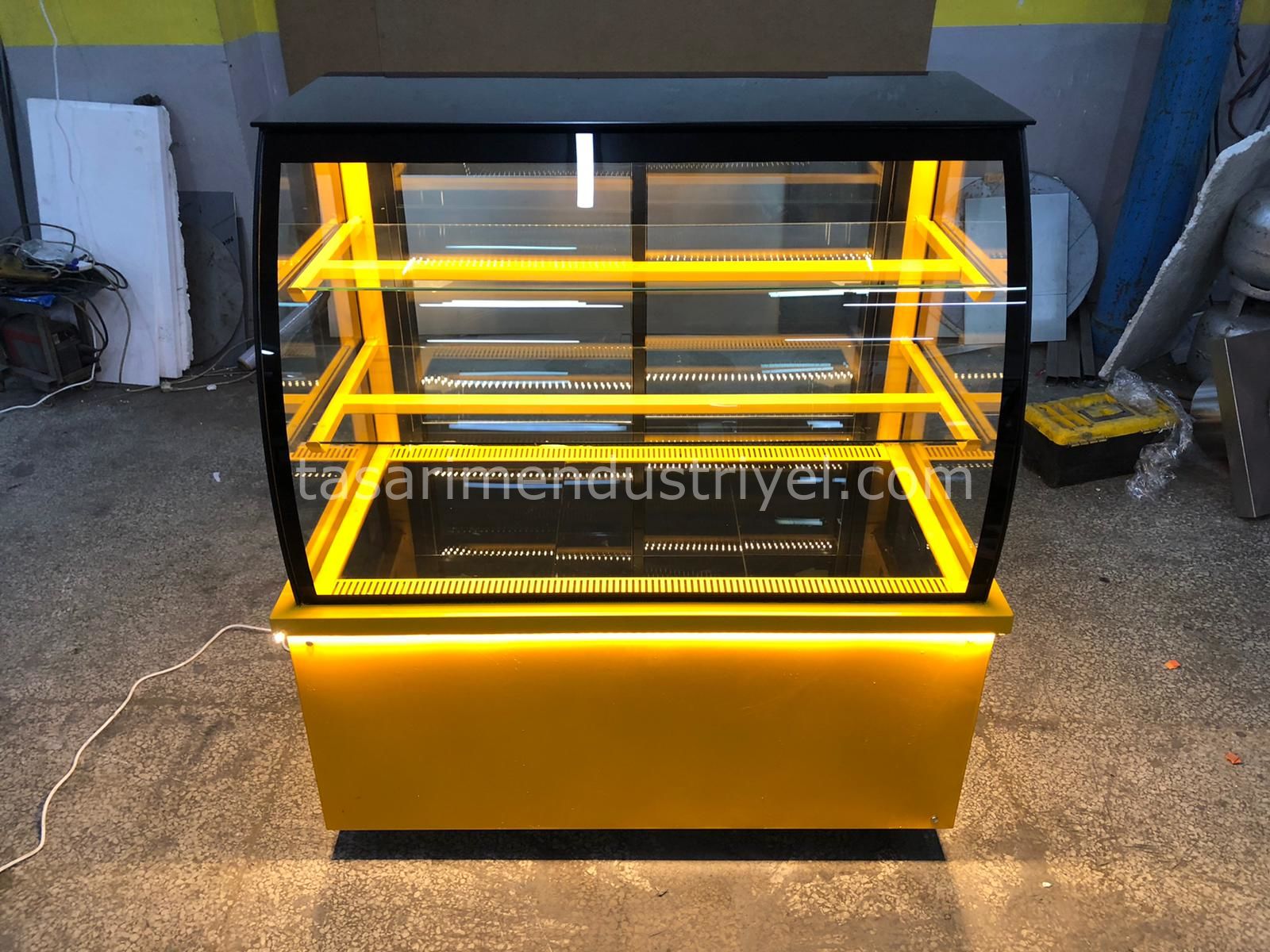 Pasta Dolabı Bombe Camlı - Sarı Model