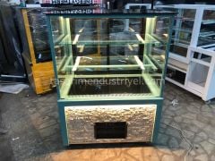 Pasta Dolabı Düz Camlı - Beyaz Doğal Taşlı Turkuaz Model