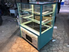 Pasta Dolabı Düz Camlı - Beyaz Doğal Taşlı Turkuaz Model