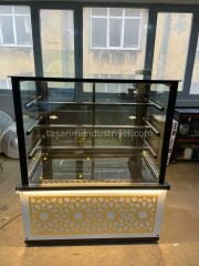 Pasta Dolabı Düz Camlı - Gold Beyaz Model