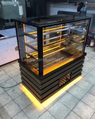 Pasta Dolabı Düz Camlı - Koyu Ahşap Model