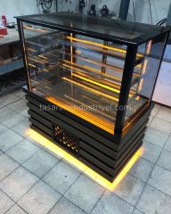 Pasta Dolabı Düz Camlı - Koyu Ahşap Model