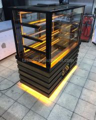 Pasta Dolabı Düz Camlı - Koyu Ahşap Model