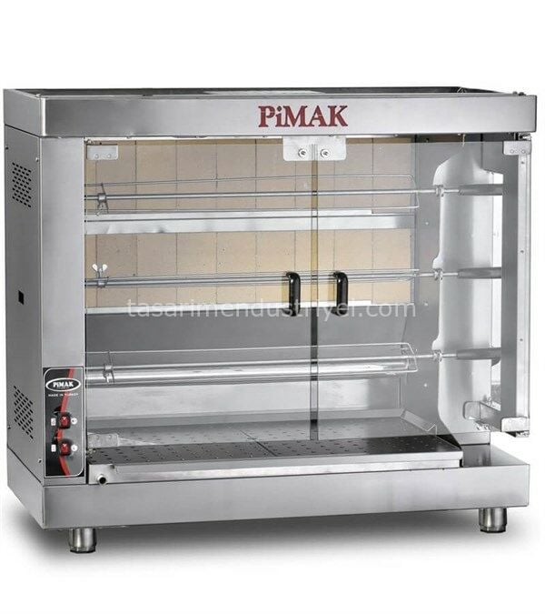 Pimak M003-DG Tek Vitrinli Piliç Çevirme Makinesi 12 Kapasiteli Gazlı