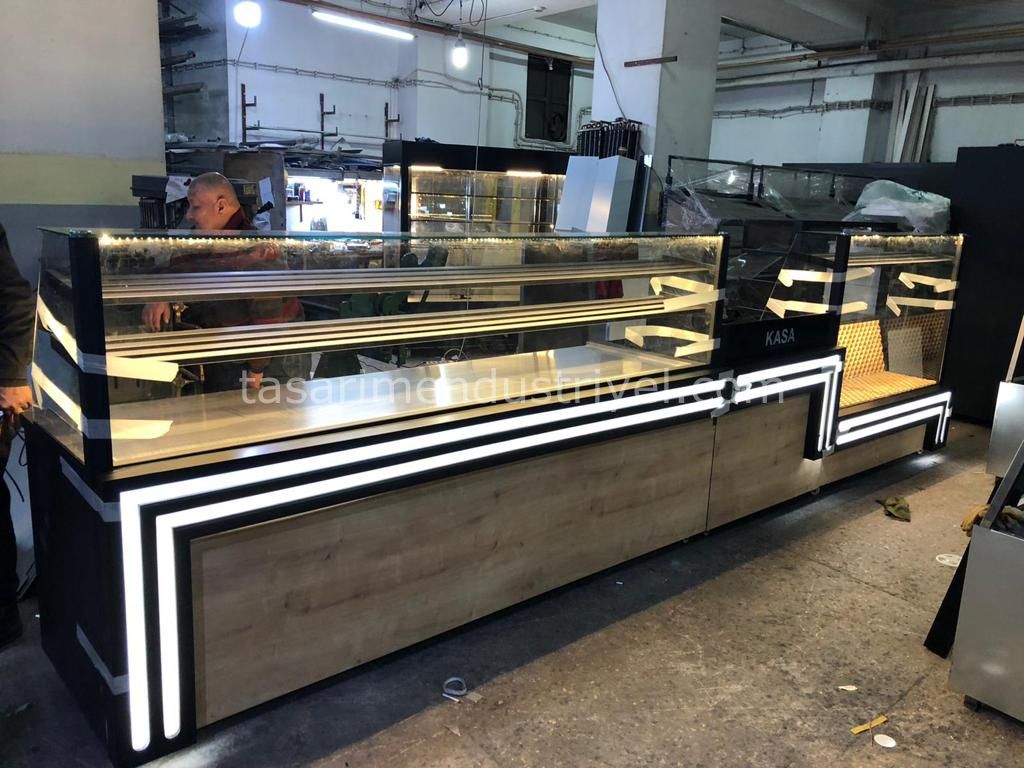 Börek Tezgahı & Ekmeklik Tezgahı & Kasa Bankosu Seti - Şerit Meşe Model